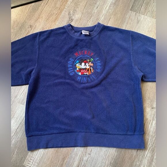 VTG Disney Mickey Goofy Embroidered Sweatshirt Pullover Blue Graphic Size S M - Picture 9 of 11